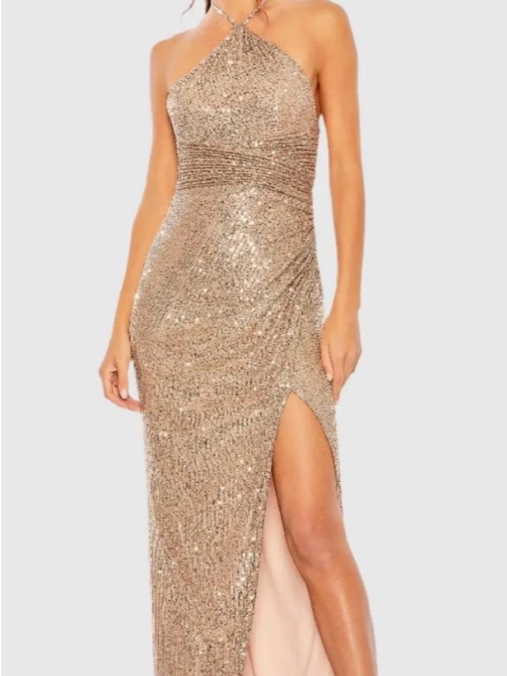 NWT Mac Duggal Halter Copper Sequin Gown with High Slit Mother of the Bride